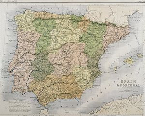 Een kaart van Spanje en Portugal, c.1869